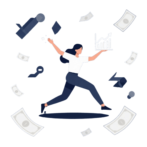 Mulher voando com notas de dinheiro